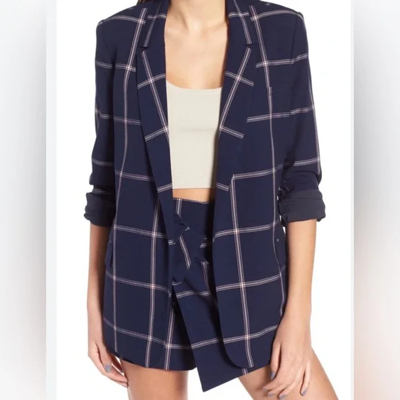 Women's Leith Navy w/ Light Pink Plaid oversized blazer - Picture 1 of 6